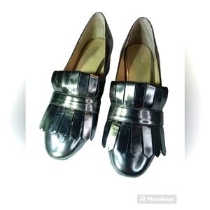 Botkier Olive Silver Metallic Heeled Loafer Size 6.5